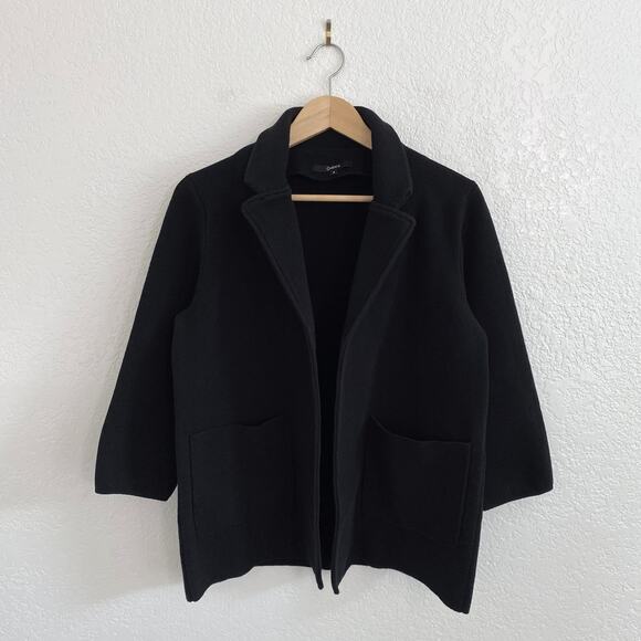 Quince Organic Cotton Knit Blazer in Black Tailored Open Cardigan Size Small - Picture 1 of 11